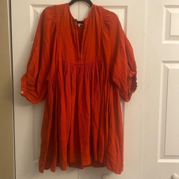 Sundry 2 Electric Red Boho‎ Tunic Dress Gauzy Cotton Short Dress Size M - Picture 1 of 7